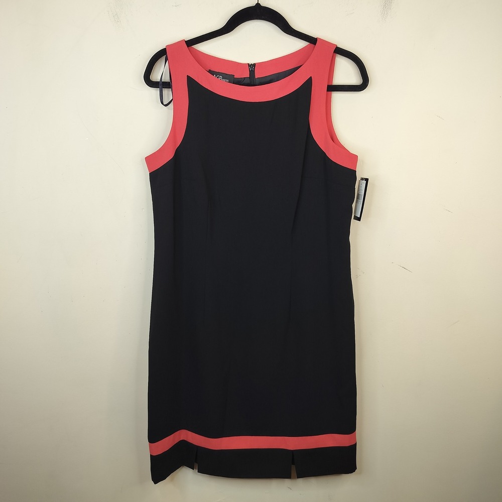 AGB Sheath Dress Womens 12 Colorblock Mod Sleeveless Black Coral